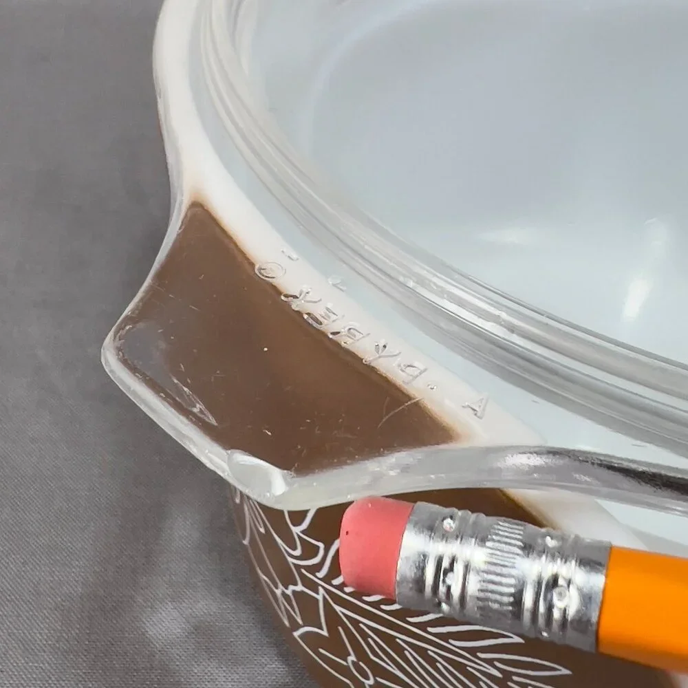 Vintage Pyrex #473B 1L Woodland Baking Casserole Dish Bowl Lid Brown 70s